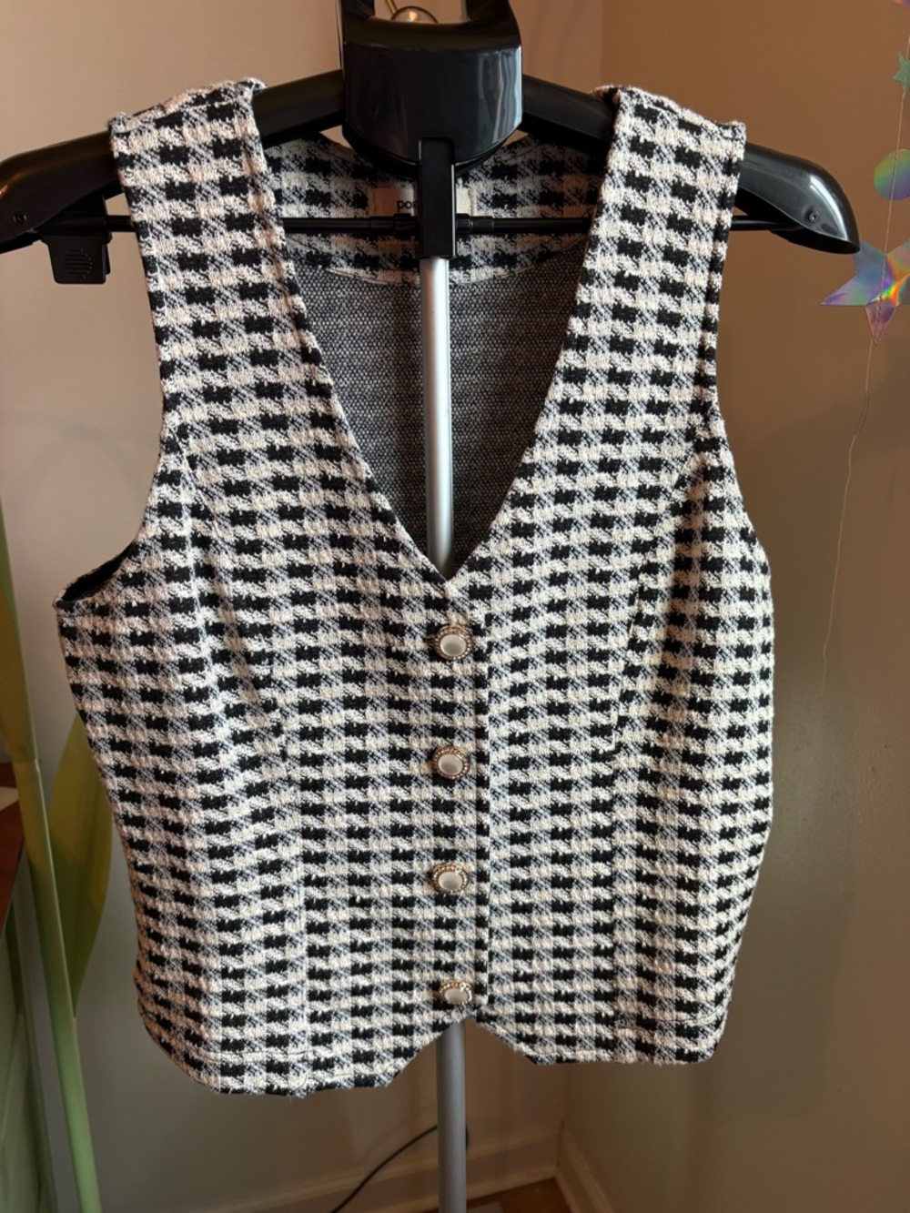 Anthropologie Porridge Aila Tweed Vest Houndstooth Button-Front Women's Gem